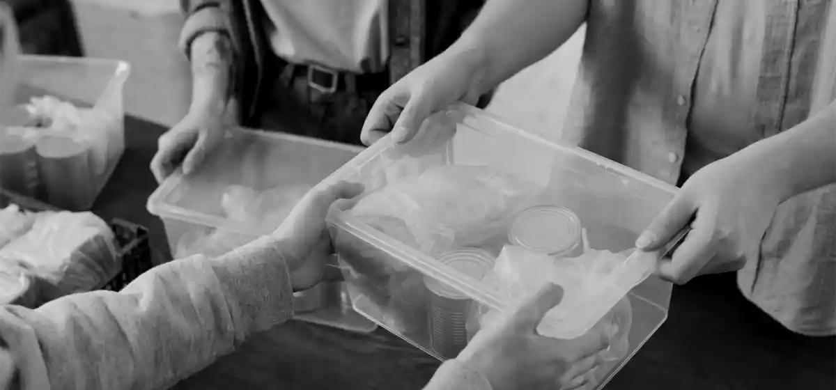 Fresh groceries being handed out at a food pantry